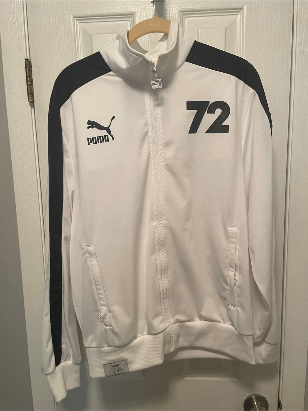 Puma White Track Jacket with Black Stripes and 72 Graphic